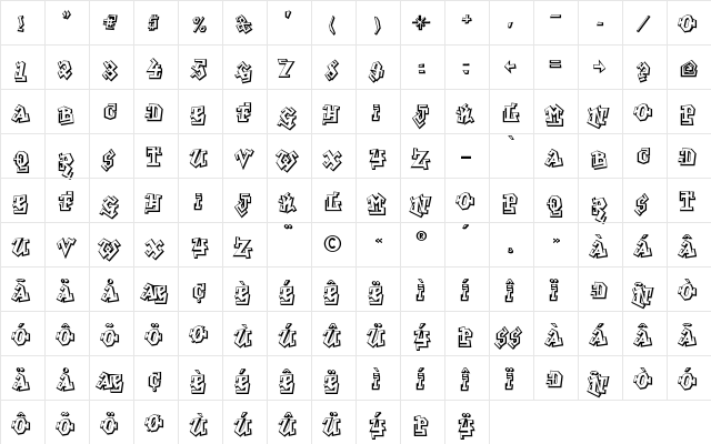 Graffiti Treat Regular  glyph index