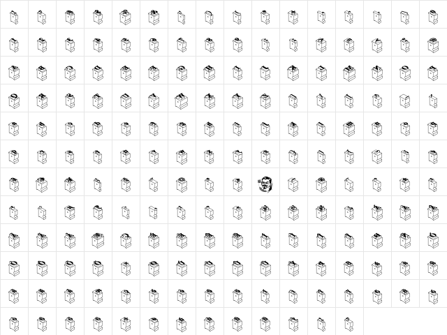 LeadTypeLeftInked Regular  glyph index