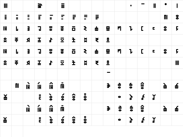 PRIMITIVA Regular  glyph index