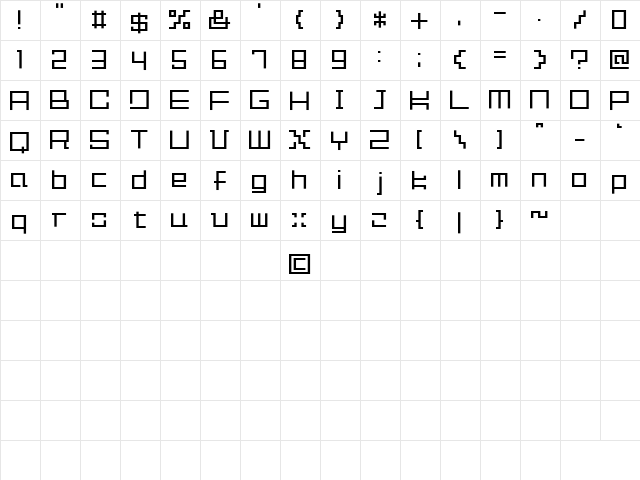 XSquare Regular  glyph index