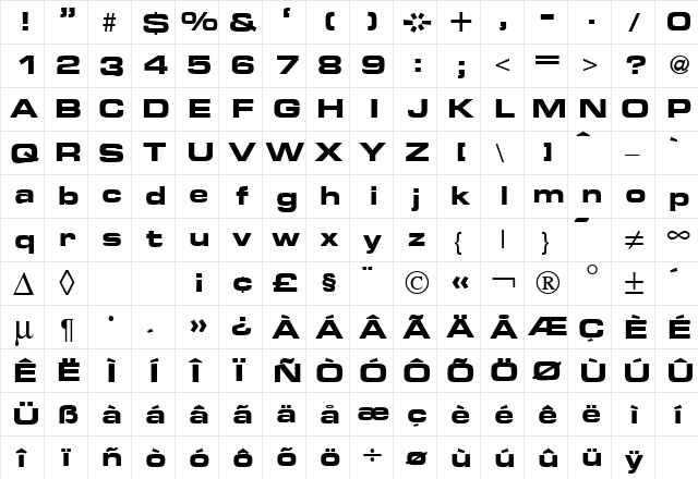 EurasiaExtended Bold  glyph index