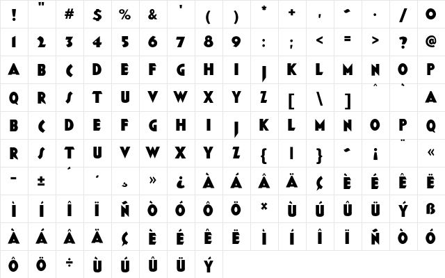 JMH ROCAMBOLE Extrabold  glyph index
