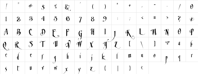LHF Mirage Regular  glyph index