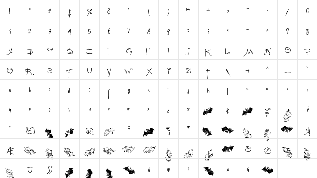 Vampyriqua Regular  glyph index