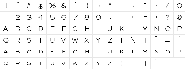 Narrow Lensman Regular  glyph index
