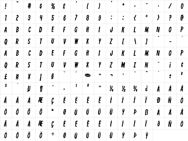 Carnival Corpse Rotated 2 Regular  glyph index