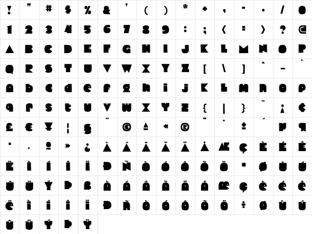 Cooter Regular  glyph index