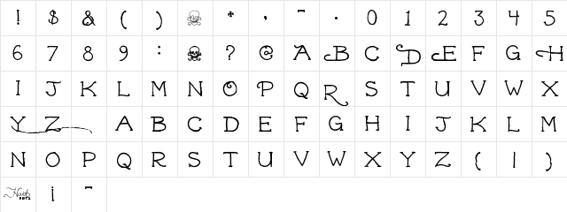 Dead Hardy Regular  glyph index