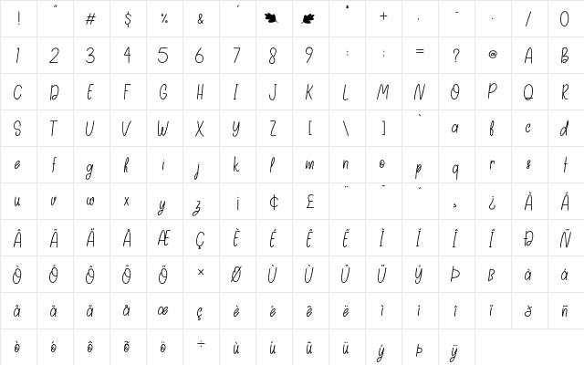 Autumn Days - Personal Use Regular  glyph index