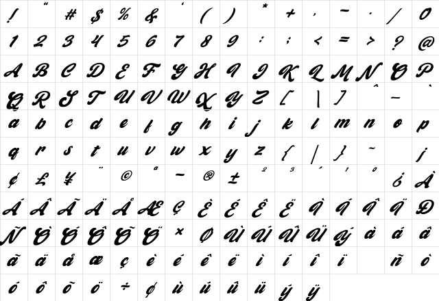 Gient Italic Italic  glyph index