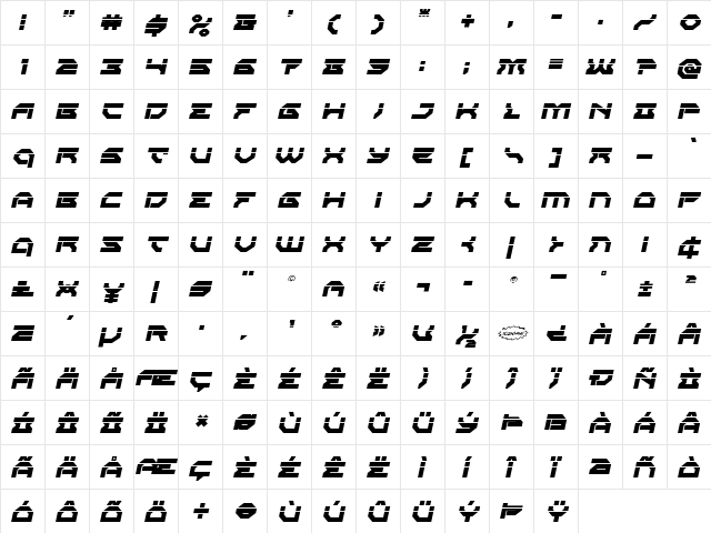 Xeno-Demon Laser Italic Italic  glyph index