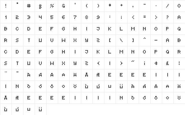 Flytningar Regular  glyph index