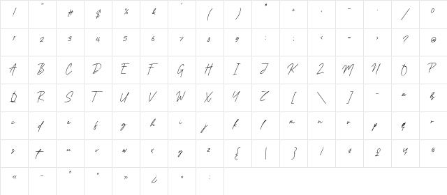 Kampsite Regular  glyph index