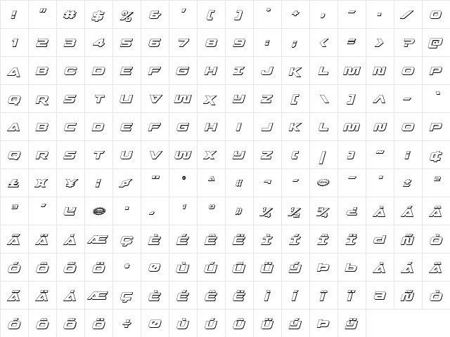 Quark Storm 3D Italic Italic  glyph index