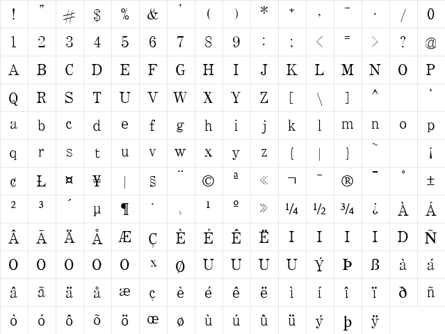 QTCraigetype Regular  glyph index