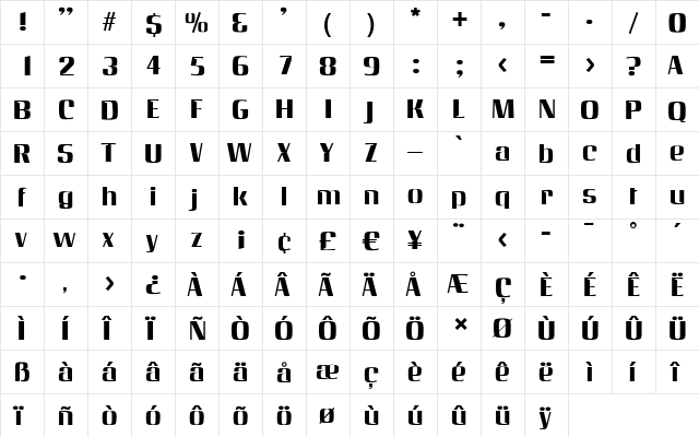 AngelicaBecker Regular  glyph index