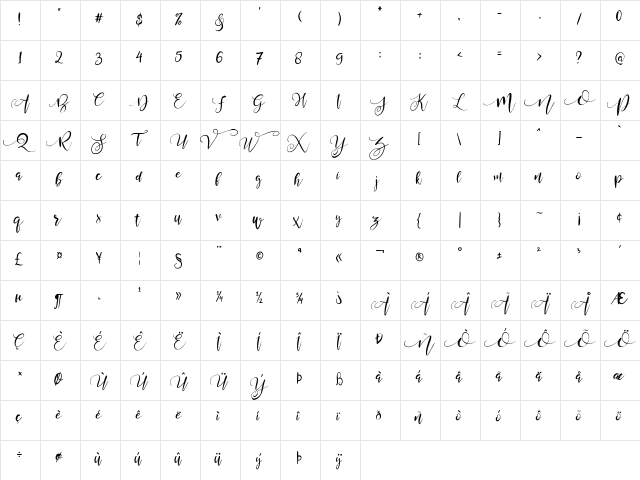 Valledofas just personal only Regular  glyph index