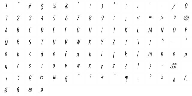 Kudos Light Condensed SSi Normal  glyph index