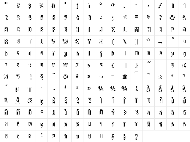 Rough66 Becker Regular  glyph index