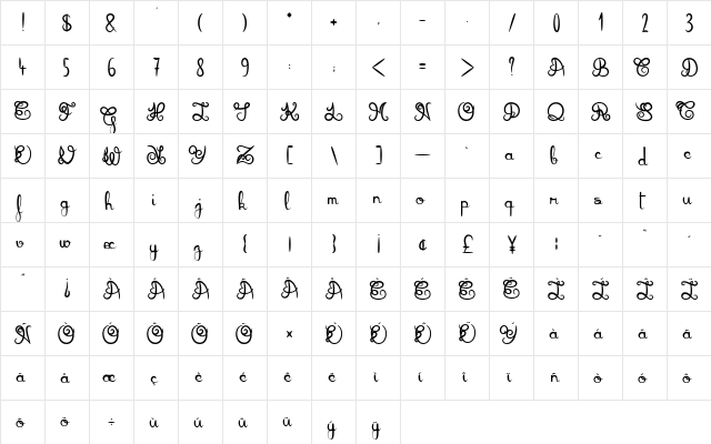Donovan Quidaw Regular  glyph index