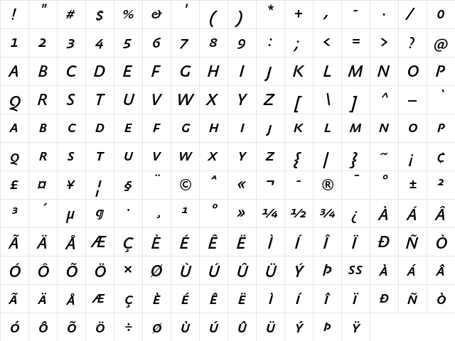 AbsaraSansTF-MediumItalicSC Regular  glyph index