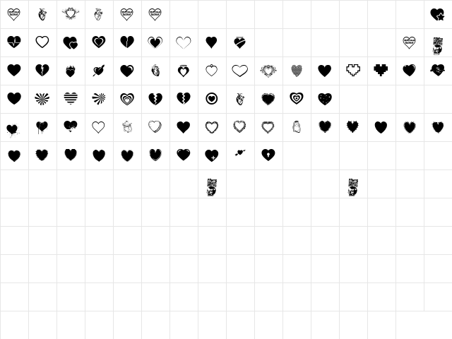 Hearts Salad Regular  glyph index