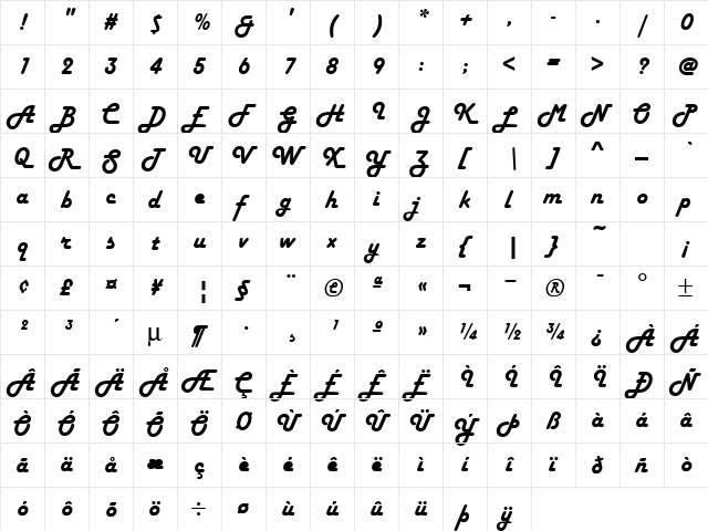 Harlow ICG Solid  glyph index