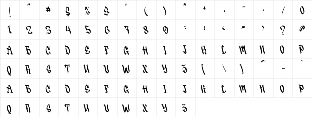 Graffiti Rebel Regular  glyph index