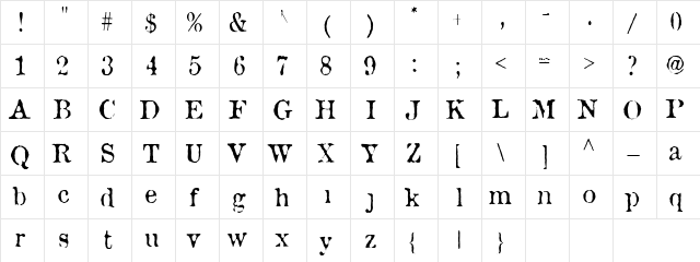 AL Outdoors Regular  glyph index