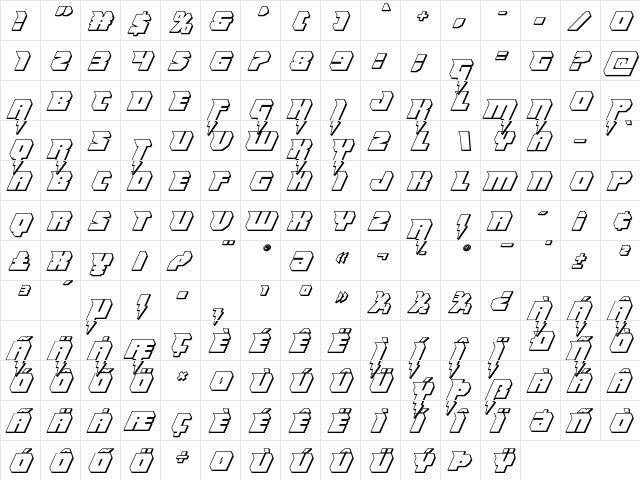 Thunder Titan 3D Regular  glyph index