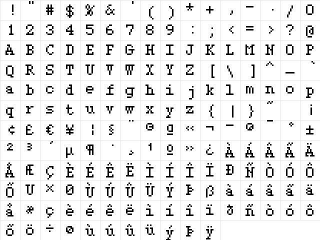 type 07_55 Regular  glyph index