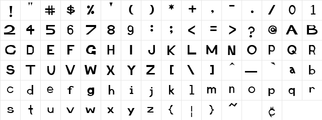 Retardo 1  glyph index