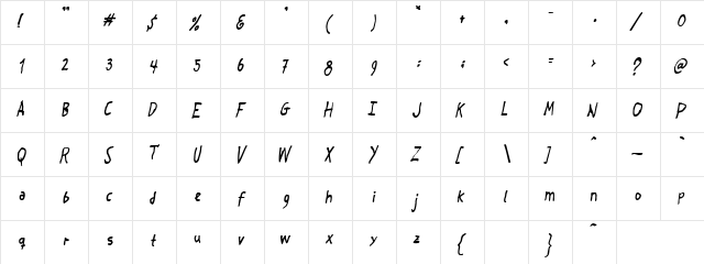 Auto Crush Slant Regular  glyph index