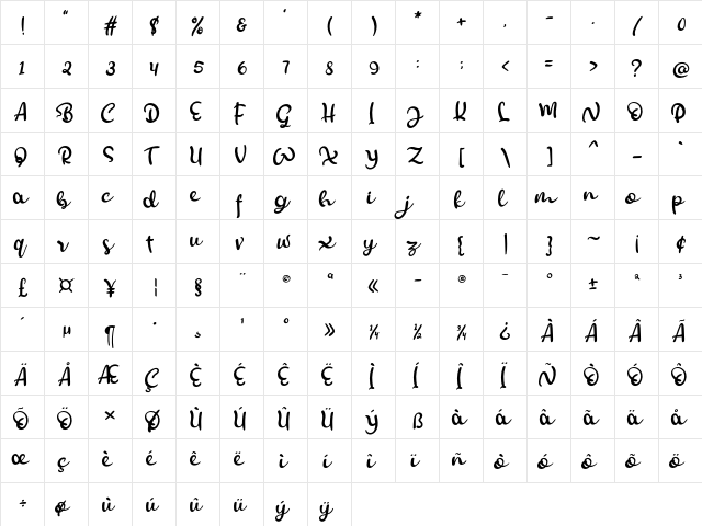 Smoothy Regular  glyph index