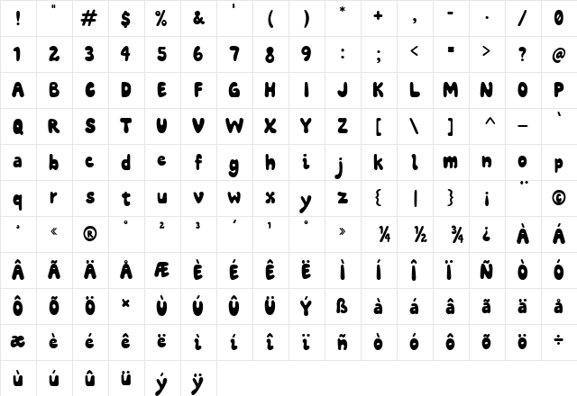 Cashewcream Regular  glyph index