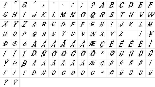 FZ WACKY 28 ITALIC Normal  glyph index