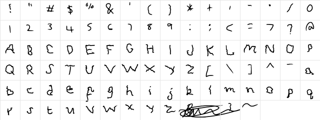 scary fontt Regular  glyph index