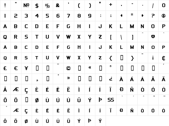 LHF Antique Half Block BETA Regular  glyph index