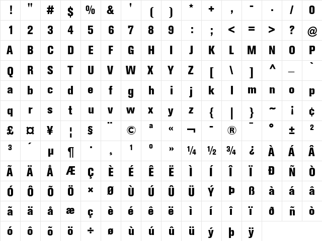 Berthold Akzidenz Grotesk Extra Bold Condensed  glyph index