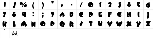 BeesWax Regular  glyph index