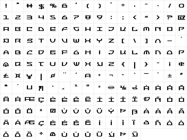 Jumptroops Bold Bold  glyph index