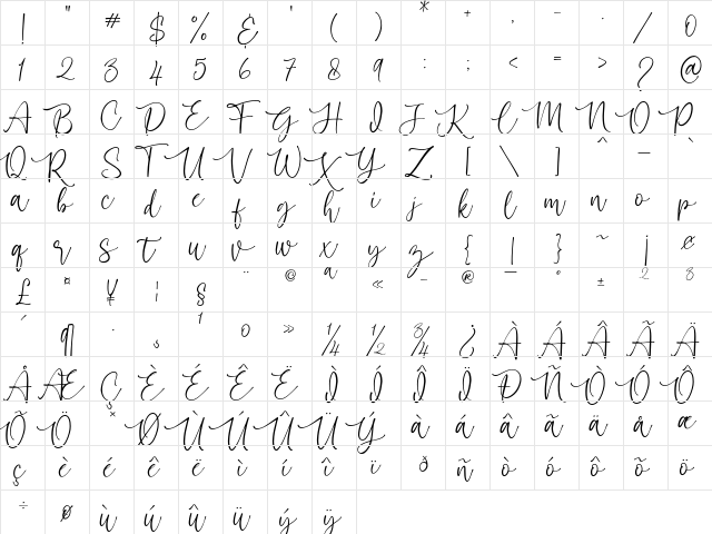 Sechillia Ruster Regular  glyph index