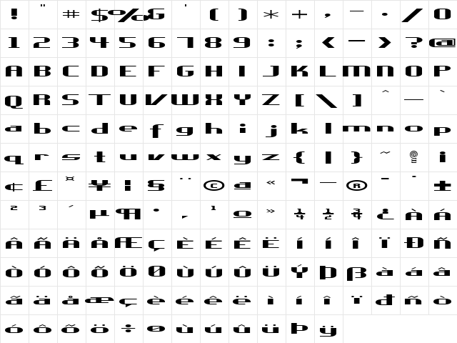 ureka Regular  glyph index