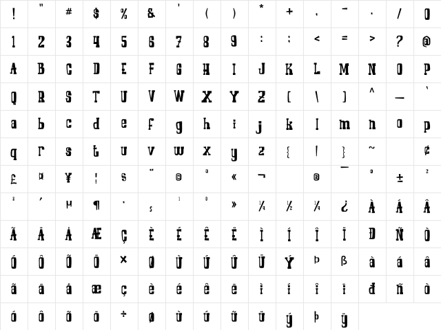 COWBOYZ Regular  glyph index