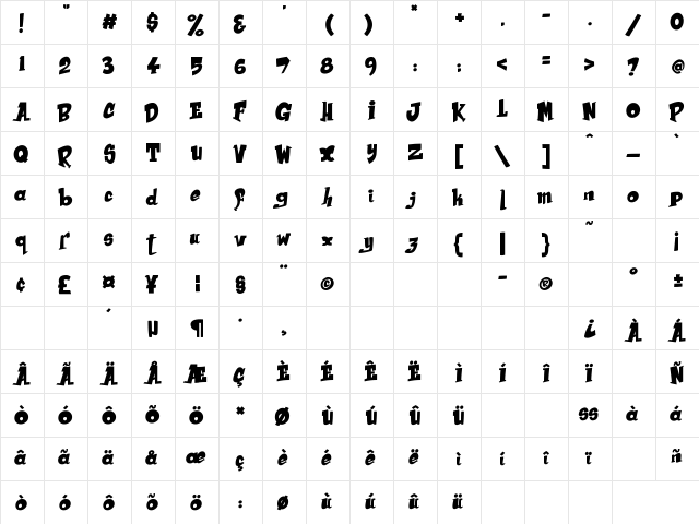 Return of the Flash Regular  glyph index