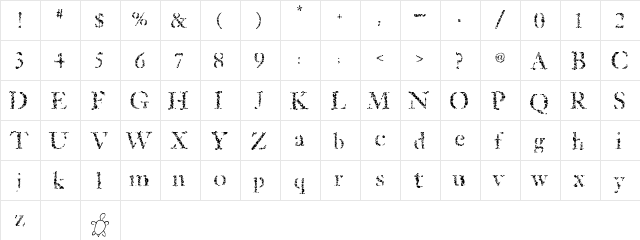 Sponged Regular  glyph index