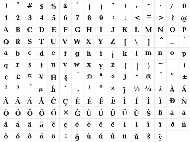 Candida Eo Bold  glyph index