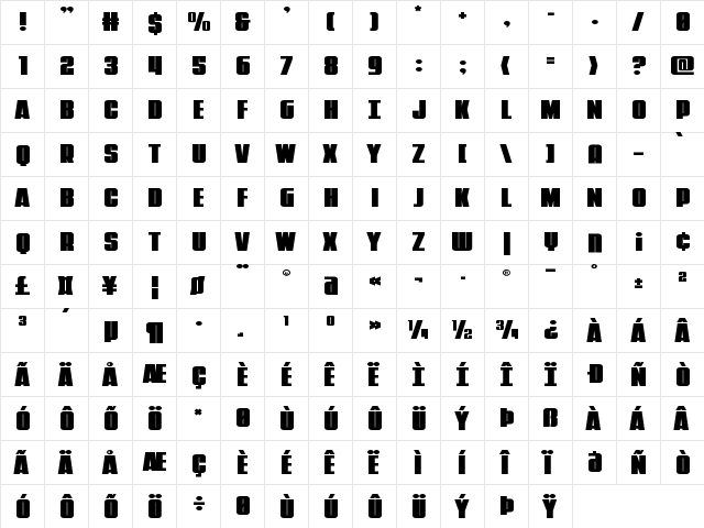 Punch Expanded Regular  glyph index