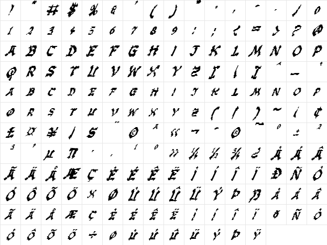 Zen Masters Italic Italic  glyph index