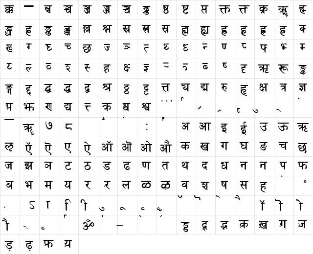 SanskritDelhiSSK Bold  glyph index